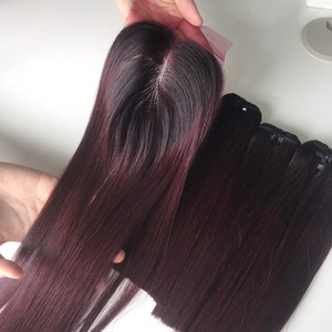 Paquetes y cierre de trama de Color Burdeos recto de hueso de cabello humano vietnamita de alta calidad - Product Image 5