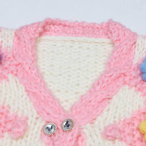 Cárdigan de punto a mano para mujer, cuello en V, ajuste holgado, con contraste de color y flores tejidas, Colección Otoño/Invierno 2024 - Product Image 5