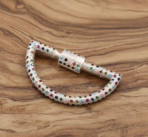 Mosqueton en forme de D plaqué or, argent sterling, multicolores, CZ, sans nickel, sans plomb - Product Image 3