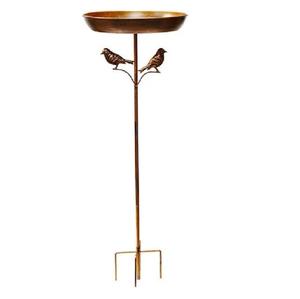 Support unique de plante de bain d'oiseau de poteau en bronze en métal avec finition antique pour le bain d'oiseau extérieur avec la cour de jardin de pieu - Product Image 1