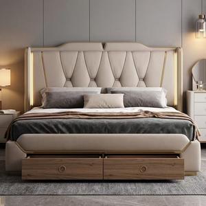 Letto matrimoniale moderno di lusso a basso profilo con struttura KD salvaspazio e contenitore, per camera da letto principale, con luci LED touch. - Product Image 3