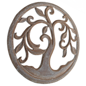 Handmade <b>Wall</b> Art <b>Leaf</b> Carved <b>Wall</b> Panel Natural White Wash Distressed Wooden Round Frame Decorative for Living Room <b>Decor</b> - Product Image 4