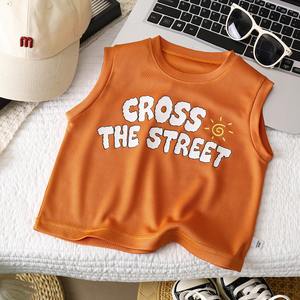 Camisetas sin mangas de alta calidad personalizadas de verano para niños, Camiseta de algodón, apliques de lavado ácido, ropa de calle bordada Vintage - Product Image 2