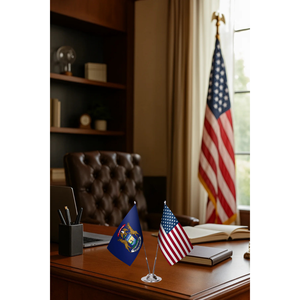 Michigan & U.S. Custom Desk <b>Flag</b> Set Satin Silk Plastic & Polyester with Digital Printed Graphics Aluminum <b>Pole</b> <b>for</b> Education - Product Image 3