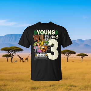 Maglietta per bambini di 3 anni, terzo compleanno, Young Wild Three, Safari Zoo, promozionale, personalizzabile - Product Image 3