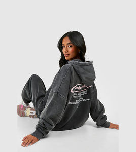 Nuevas sudaderas con capucha lisas de alta calidad, diseño personalizado, venta al por mayor, chándal con efecto lavado ácido para mujer, chándales de talla grande para mujer, chándal corto. - Product Image 4