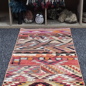 Tapis vintage 2,2 x 10 pieds, petit tapis turc, tapis patchwork orange arc-en-ciel - Product Image 4