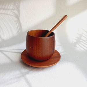 Taza práctica de madera, juego de té, taza de Acacia, platillo de vino, posavasos, cuchara, hecha en Vietnam, venta directa de fábrica - Product Image 1