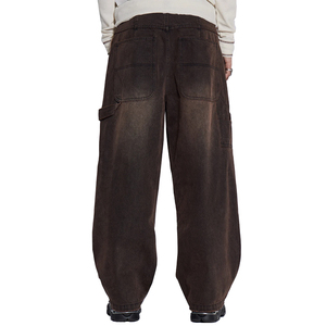 Pantalones acampanados marrones Vintage para hombre, pantalones vaqueros holgados de carpintero con lazo de martillo, pantalones vaqueros lavados de cintura con logotipo de doble rodilla de peso pesado - Product Image 4