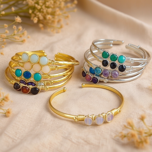 <b>Boho</b> Style Gold & Silver Plated Wrap <b>Bracelets</b> with Colorful Stone Accents Fashionable Resale Jewelry - Product Image 3