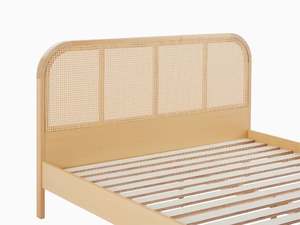 Lit en bois de teck massif avec osier en rotin pour chambre à coucher - Product Image 5