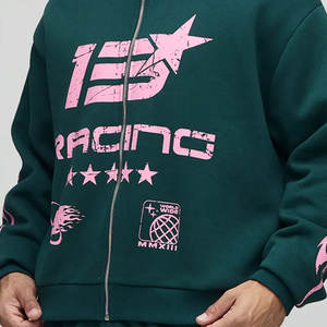 ชุดเซ็ทลำลองผู้ชายแบบขายส่ง ชุดสองชิ้น พิมพ์โลโก้ตามสั่ง เสื้อฮู้ดดี้ผู้ชายและกางเกงขายาวทรงสแตก - Product Image 5