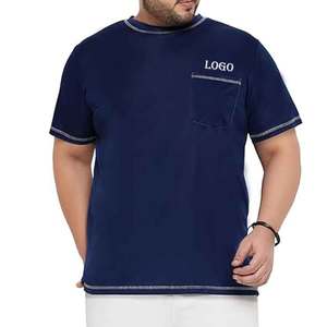 Elegante Camiseta de algodón azul o cuello contraste costura con logotipo personalizado bordado Premio al por mayor - Product Image 1