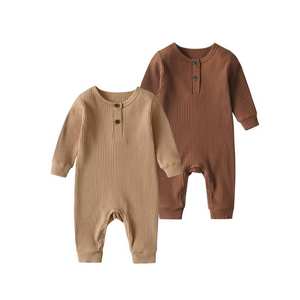 Mameluco de algodón bonito personalizable con cremallera acanalada ancha Mono de bebé de manga larga para niños y niñas - Product Image 2