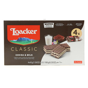 Mịn Loacker ca cao cổ điển và bánh xốp sữa-Gói 45g 4x18-Lý tưởng cho một bữa ăn nhẹ ngọt ngào và kem - Product Image 1