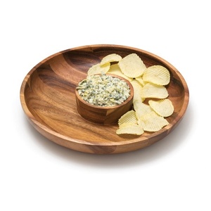 Mango Wood <b>Chip</b> and Dip <b>Tray</b> with Two Ceramic Bowls Rectangular Wooden Serving Platter for Snacks and Dip - Product Image 4
