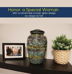 Handmade <b>Large</b> Adult Size Mosaic Glass Cremation <b>Urn</b> Unique Artwork for Funerals Individual Tiles Applied Hand Made Aluminium - Product Image 2