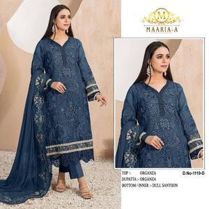 Belle soie d'organza Salwar Kameez & Dupatta avec multi-fils Jari Boring Sequence Embroidery Moti Work Stitch en vente - Product Image 5