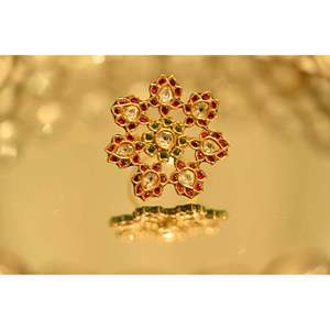 GoldSutra <b>Large</b> Ethnic 22K Solid Gold Kundan Diamond Wedding <b>Ring</b> for Women - Product Image 3