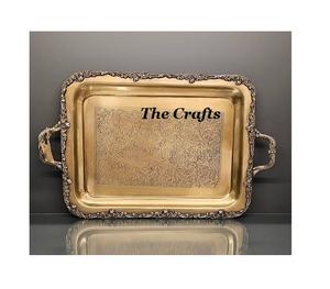 Plateau de service en acier inoxydable et en laiton, articles pour la maison et l'hôtellerie, plateau de service pour desserts et aliments, accessoires de cuisine - Product Image 1