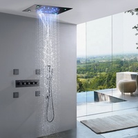 Juego de Grifos de Ducha y Bañera Negro Mate con LED Termostático, Sistema de Ducha de Techo de 14 x 20 Pulgadas con Cabezal de Cascada y Lluvia
