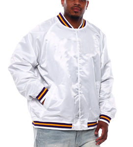 Vestes bomber en satin blanc brodées OEM pour femmes, manches longues, style baseball, avec logo - Product Image 5