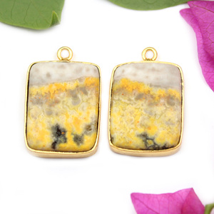 Conector de pendiente de jaspe de abejorro Natural, componentes de diseñador DIY, suministros para encontrar latón, hallazgos de joyería chapados en oro de 24 quilates, encanto - Product Image 1