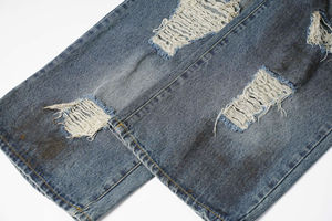 <b>High</b> Quality Washed Light Denim <b>Jean</b> Mid <b>Waist</b> Multi Pockets Straight Leg Winter Sweet Quick Dry Raw Hem Pants <b>for</b> <b>Men</b> - Product Image 3