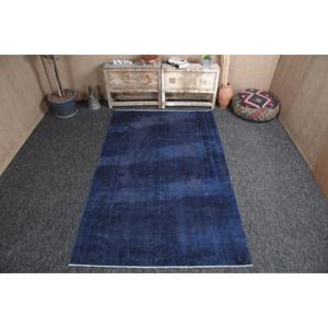 Alfombra Turca de 4.8x7.7 pies, Alfombra Vintage Decorativa, Alfombra de Lana Sólida Azul y Negra - Product Image 1