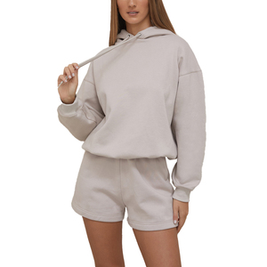 Conjunto de 2 Piezas de Chándal de Algodón Extra Grande Personalizado para Mujer OEM, Sudadera con Capucha y Pantalones Cortos, Conjunto Femenino 2026 - Product Image 6