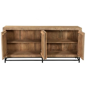 Marco de hierro de 4 puertas con diseño de espiga, Base de almacenamiento para sala de estar, cocina, hogar, estantes, aparador de armario de 190 CM de largo - Product Image 4