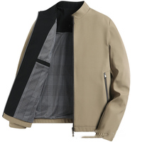 Veste de Costume d'Affaires Personnalisée avec Logo OEM pour Hommes d'Âge Mûr en Soie, Style Col Montant Décontracté pour Printemps et Automne
