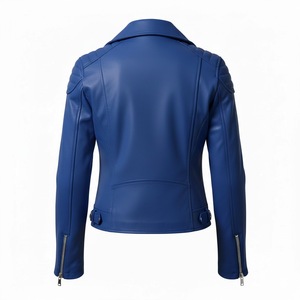 Blouson de moto en cuir bleu pour deux personnes, personnalisé, vente en gros, prix d'usine, style motard authentique, veste tendance pour femmes - Product Image 3