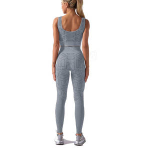 Conjunto de ropa deportiva de gimnasio de cintura alta personalizada para mujer, ropa de Yoga sin costuras de 2 piezas, patrón sólido, ropa deportiva de talla grande para Fitness - Product Image 2