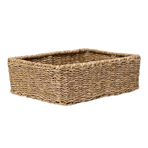 Panier de rangement rectangulaire rustique vintage en jonc de mer avec poignées, solution de rangement écologique pour la maison et le bureau, fabriqué au Vietnam - Product Image 4