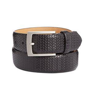 Cintura da Uomo Tasso Elba in Pelle di Vacchetta Nera Taglia 34 Design Intrecciato Stile Classico di Lusso Formale con Fibbia in Rame Personalizzata e Logo Personalizzato - Product Image 1
