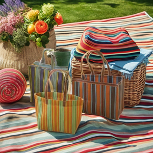 Bolsas de compras reutilizables a rayas ecológicas de PP tejidas recicladas de nailon, tamaño de Color personalizado, uso en supermercado hecho en India-a granel - Product Image 2