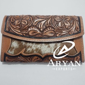 การออกแบบใหม่มือเครื่องมือแกะสลักกระเป๋าสตางค์มีสไตล์ผมบนหนัง Cowhide หลายใช้กระเป๋าสตางค์หนังแท้ตะวันตกสําหรับผู้หญิง - Product Image 1