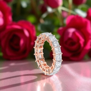 Anillo de banda de eternidad de diamante de corte princesa cultivado en laboratorio de 4,00 quilates, unisex de moda, hecho en oro sólido de 10K/14K/18K - Product Image 3