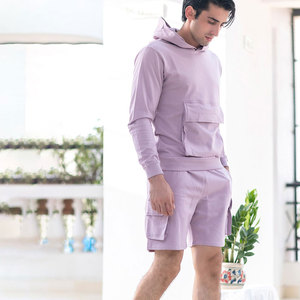 <b>Men's</b> Hooded Sweatshirt <b>Shorts</b> Set Solid Color Cotton Casual Wear Spring Season Full Sleeve Regular Fit With Multi Pockets - Product Image 4