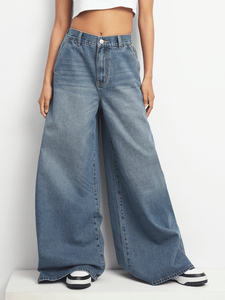 Pantalones Vaqueros de Mezclilla para Mujer, Lavado Claro, Tinte Té, Pierna Ancha Extrema, Transpirables, Tallas Grandes, Servicio OEM - Product Image 3