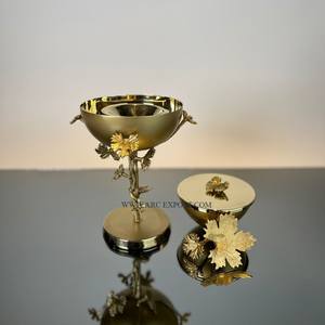 Brûleur d'encens de parfum de maison en acier en métal poli or simple meilleure vente brûleur de Oud de table en métal de forme ronde à vendre - Product Image 1