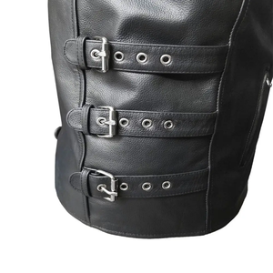 Gilet sans manches bleu marine de haute qualité pour homme, best-seller, confortable, respirant, gilet de motard en cuir et toile personnalisé pour l'hiver - Product Image 3