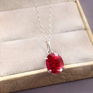 <b>Ruby</b> Oval Cut Gemstone 925 Silver Gold Plated Handmade Classic Women's Claw Setting Pendant Pigeon Red Charm for Engagement - Product Image 6