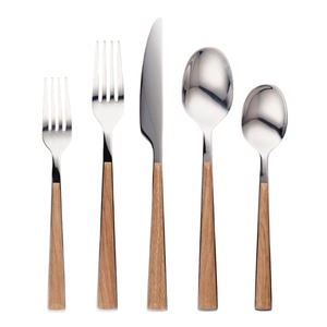 Couverts en acier inoxydable de style vintage en bois, manche en bois, cuillère, fourchette, couverts élégants pour la salle à manger, pour un usage domestique - Product Image 2