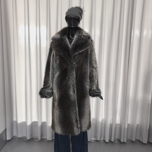 <span class=keywords><strong>Cappotto</strong></span> <span class=keywords><strong>Lungo</strong></span> in Finta <span class=keywords><strong>Pelliccia</strong></span> Marrone e Argento per Donna, Giacca Invernale Calda di Media Lunghezza - Product Image 5