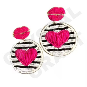 Orecchini Fatti Boucles d'oreilles perlées pour femme Patriotic Orange White Blue Color pour mariage ou Memorial Day - Product Image 3