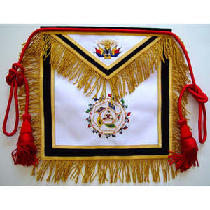 Artisanat de broderie de régalia maçonnique : Tablier de maître maçon avec collier de bijoux, marteau, truelle, équerre, broderie au point de croix - Product Image 5