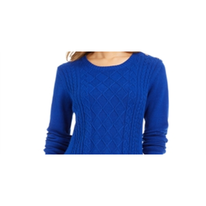 Maglione da Donna Charter Club Blu a Treccia con Bottoni, Taglia Petite S, Stile Basico, Traspirante, Sottile, con Stampa a Righe, Lunghezza Corta, Autunnale - Product Image 2
