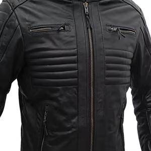 Blouson universitaire homme personnalisé en cuir véritable à col montant, uni, avec fermeture éclair, pour l'hiver – Vente en gros - Product Image 4